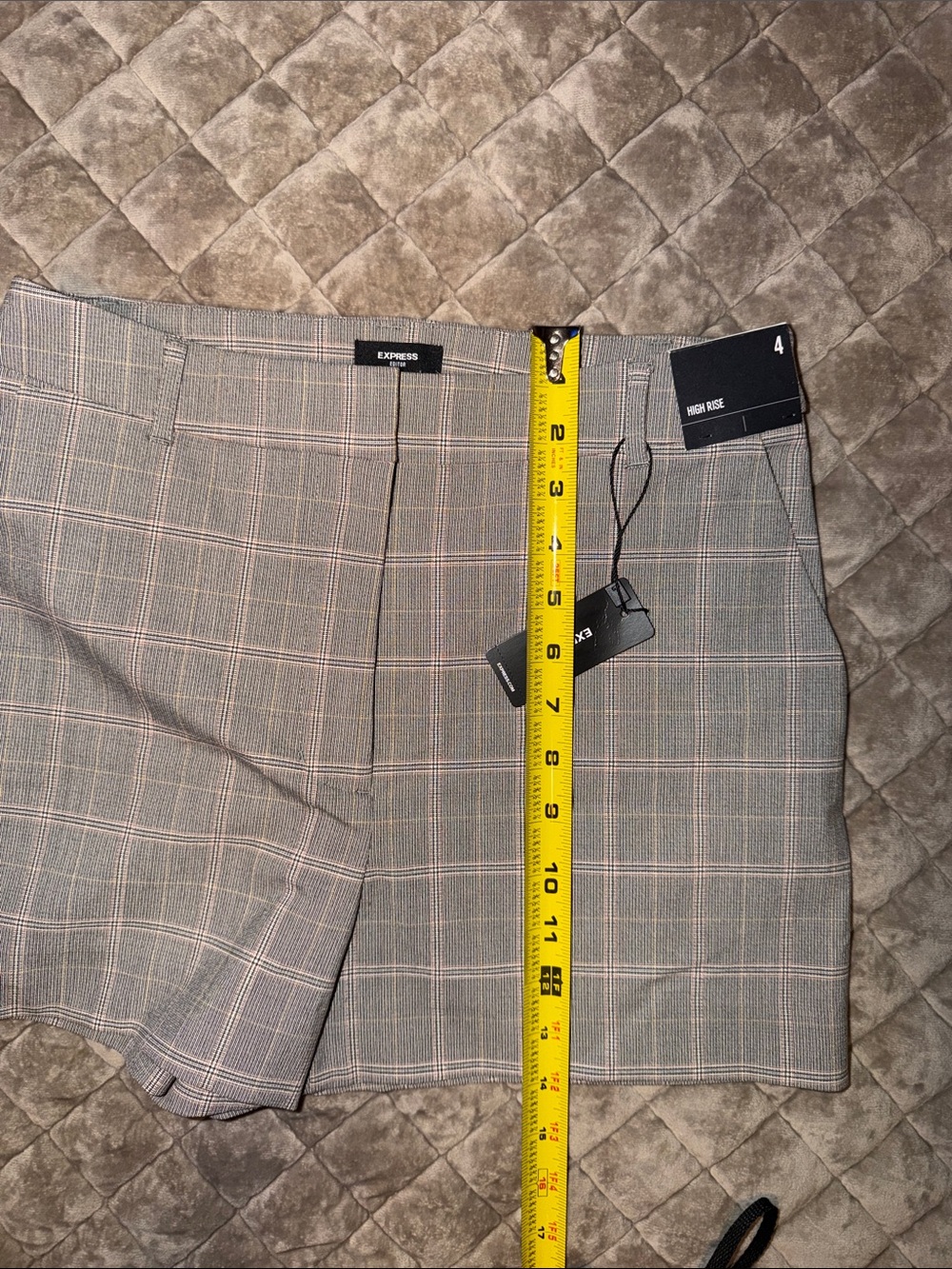 Express Gray Plaid High-Rise Shorts with Pink Windowpane - Picture 5 of 6